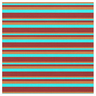 Chocolate, Aqua, and Dark Red Coloured Lines Fabric