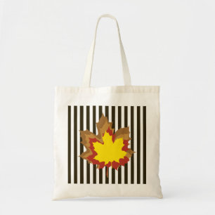 Chocolate Autumnal Stripes with Leaves Tote Bag