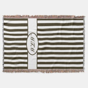 Chocolate Autumnal Stripes with monogram Throw Blanket