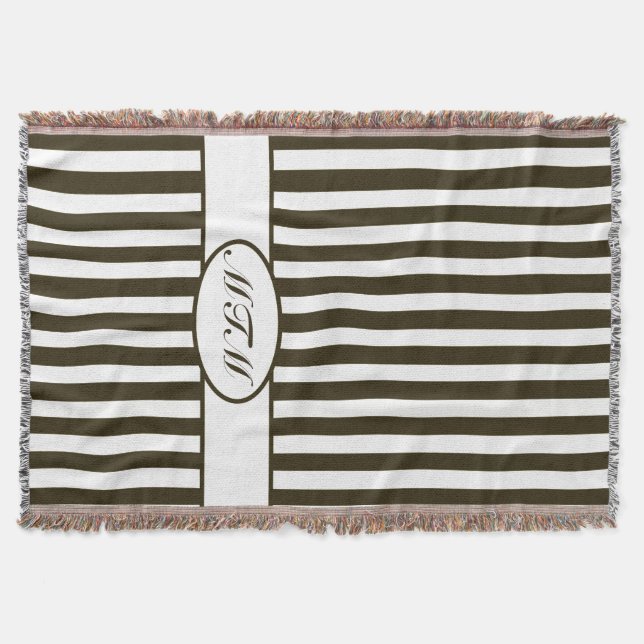 Chocolate Autumnal Stripes with monogram Throw Blanket (Front)