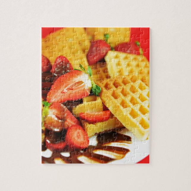 Chocolate Belgian waffle and strawberries Jigsaw Puzzle (Vertical)
