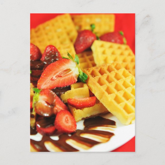 Chocolate Belgian waffle and strawberries Postcard (Front)