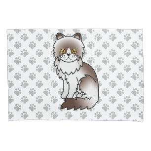 Chocolate Bi-Colour Persian Cute Cartoon Cat & Paw Pillowcase