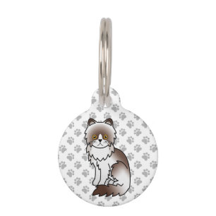 Chocolate Bi-Colour Persian Cute Cat & Pet's Info Pet Tag