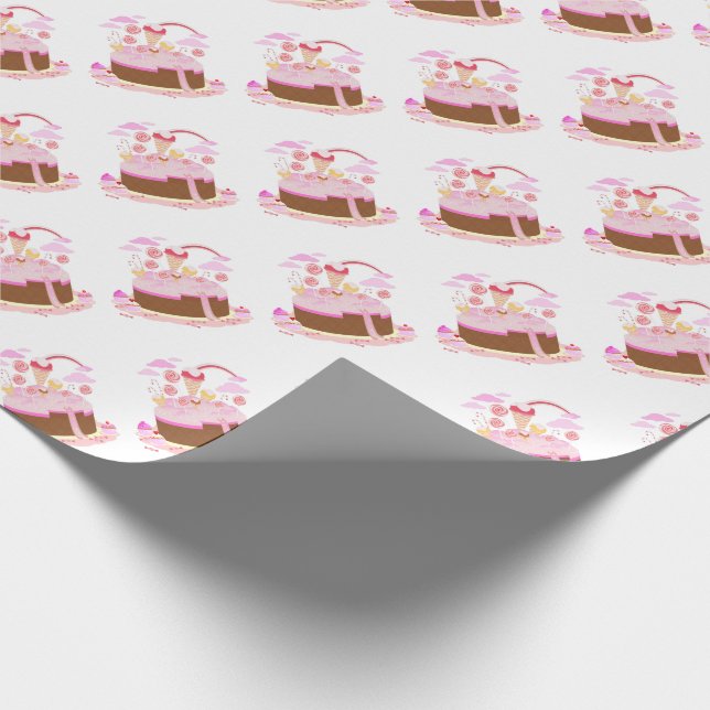 Chocolate birthday cake with candy wrapping paper (Corner)
