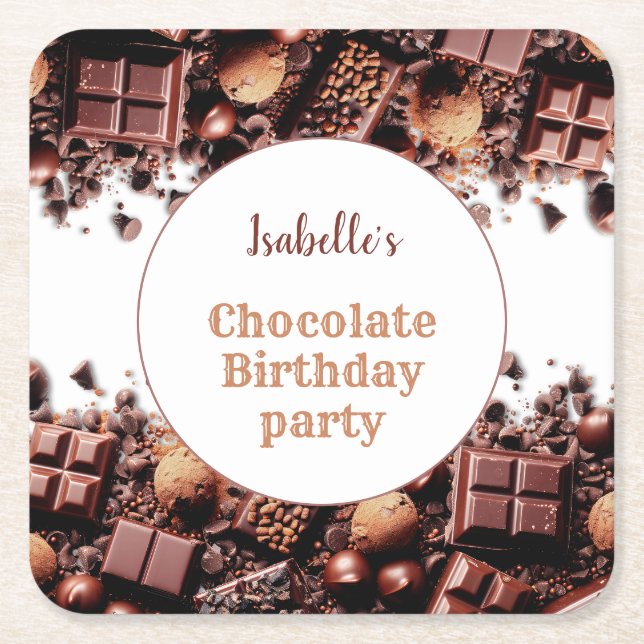 Chocolate Birthday Party Paper Napkins  Square Paper Coaster (Front)