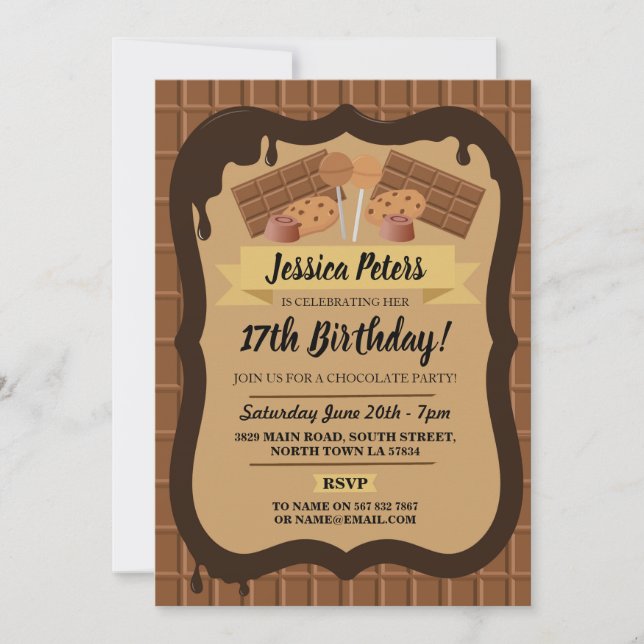 Chocolate Birthday Sweet Fountain Theme Girl's Invitation (Front)
