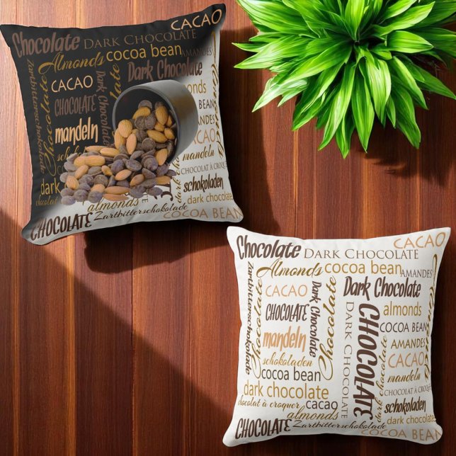 Chocolate Bits and Almonds Close Up Photograph Cushion (word cloud designs front and back throw pillow)
