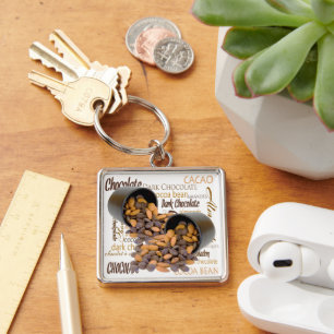 Chocolate Bits and Almonds Close-Up Photograph Key Ring