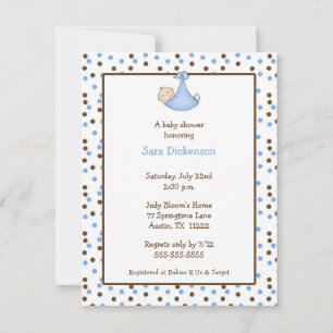 Chocolate & Blue Dot Baby Boy Shower Invitation