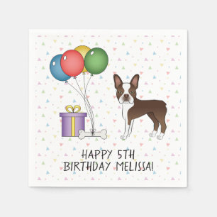 Chocolate Boston Terrier Cartoon Dog - Birthday Napkin