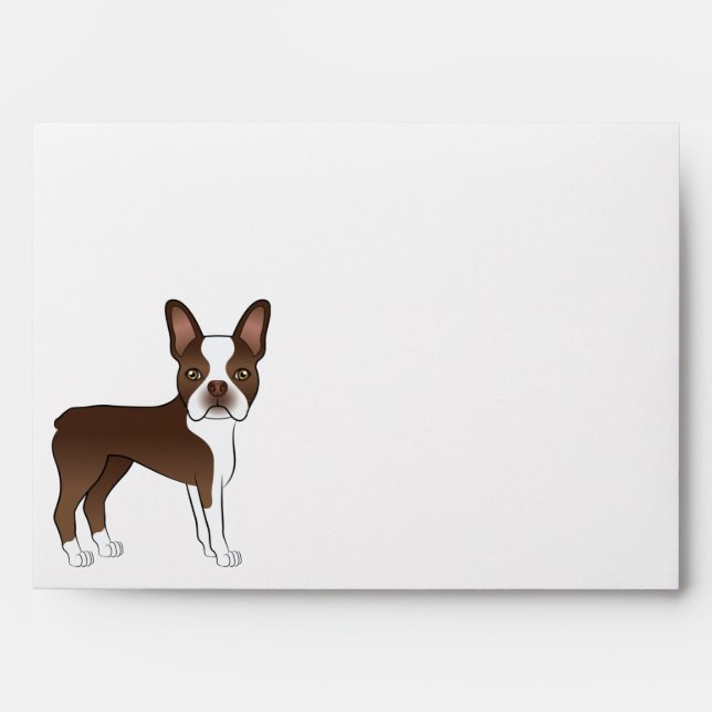 Chocolate Boston Terrier Cartoon Dog Illustration Envelope (Front)