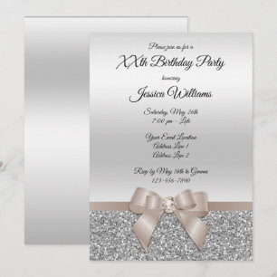 Chocolate Bow & Silver Glitters Birthday Invitation