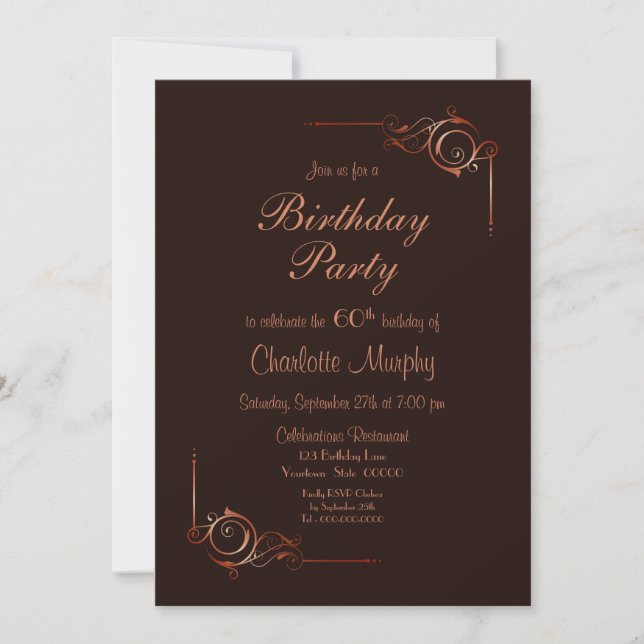 Chocolate Brown 60th Birthday Party Invitation (Front)