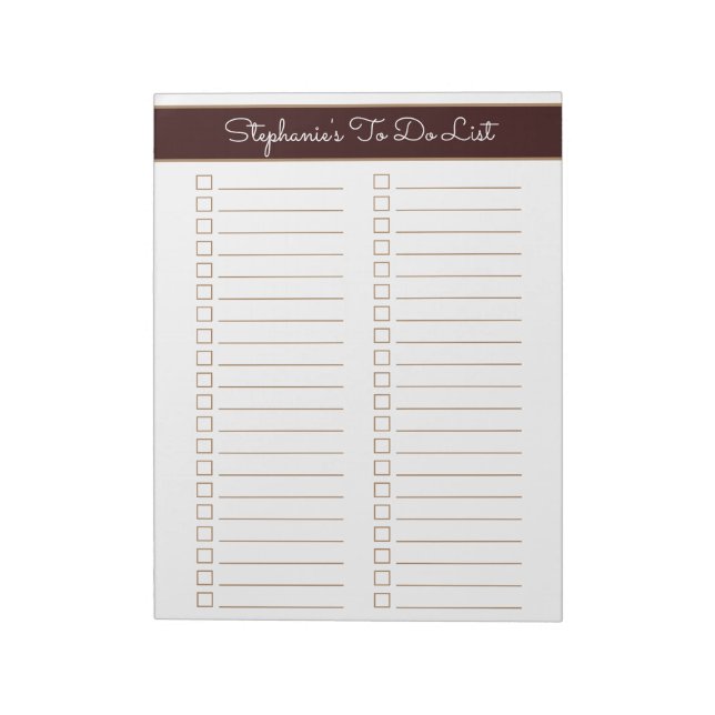 Chocolate Brown 8.5x11 Two Column Checklist Notepad (Rotated)