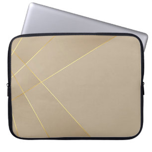 Chocolate Brown and Abstract Gold Lines Laptop Sleeve