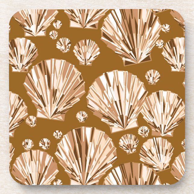 Chocolate Brown and Beige Sea Shells Coaster (Front)