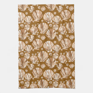 Chocolate Brown and Beige Sea Shells Tea Towel