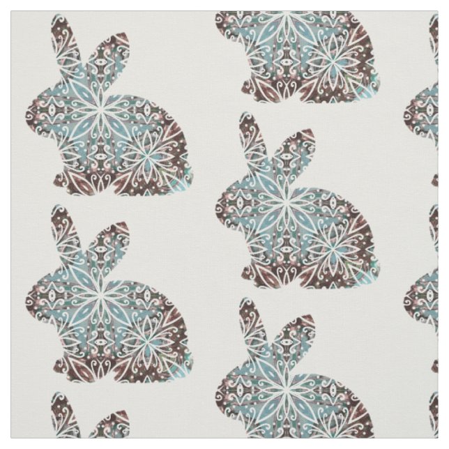 Chocolate Brown and Blues Mandala Bunny Fabric (Swatch)