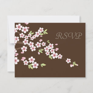 Chocolate Brown and Cherry Blossom Wedding RSVP Card