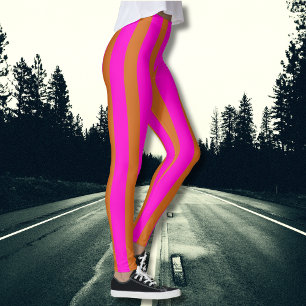 Chocolate Brown and Neon Fuchsia Cool Striped Leggings