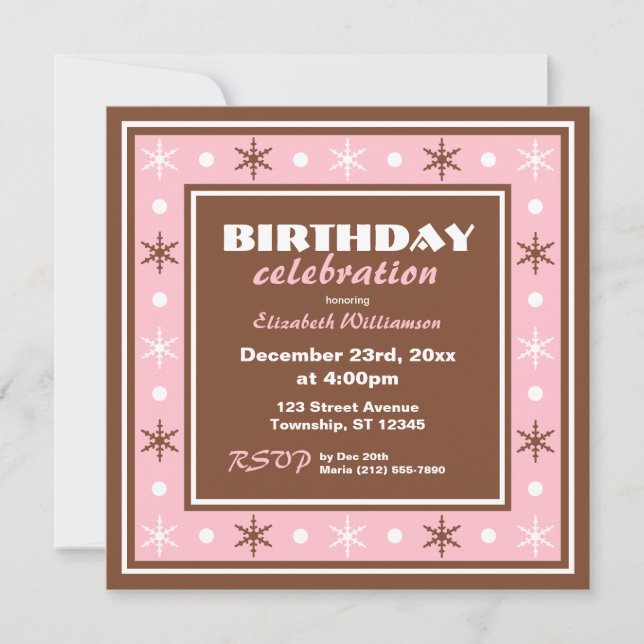 Chocolate Brown and Pink Birthday Celebration Invitation (Front)