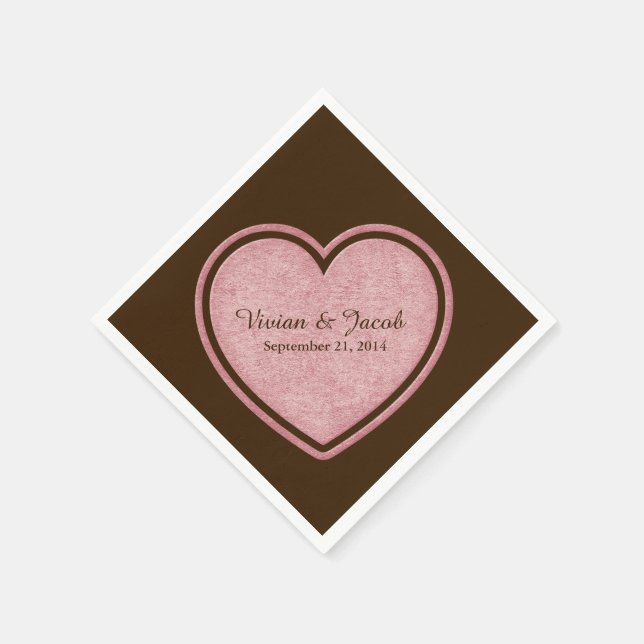 Chocolate Brown and Pink Custom Wedding Napkin (Corner)