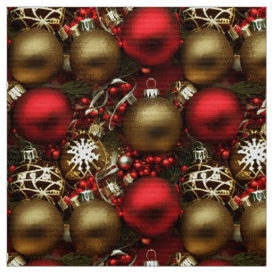 Chocolate Brown and Ruby Red Christmas Ornaments Fabric