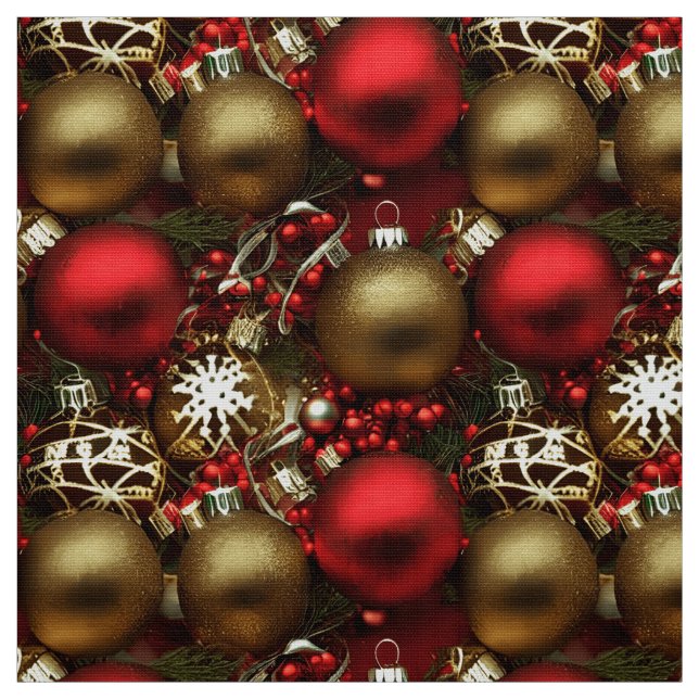 Chocolate Brown and Ruby Red Christmas Ornaments  Fabric (Swatch)