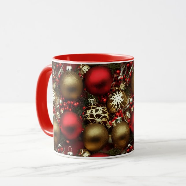 Chocolate Brown and Ruby Red Christmas Ornaments  Mug (Front Left)