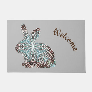 Chocolate Brown and Turquoise Blue Mandala Bunny Doormat