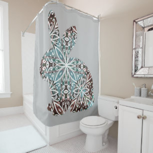 Chocolate Brown and Turquoise Blue Mandala Bunny Shower Curtain
