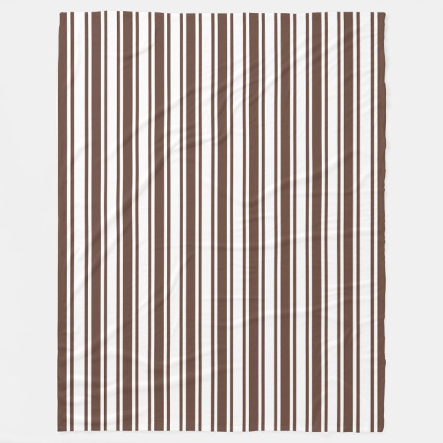 Chocolate brown and white candy stripes fleece blanket (Front)