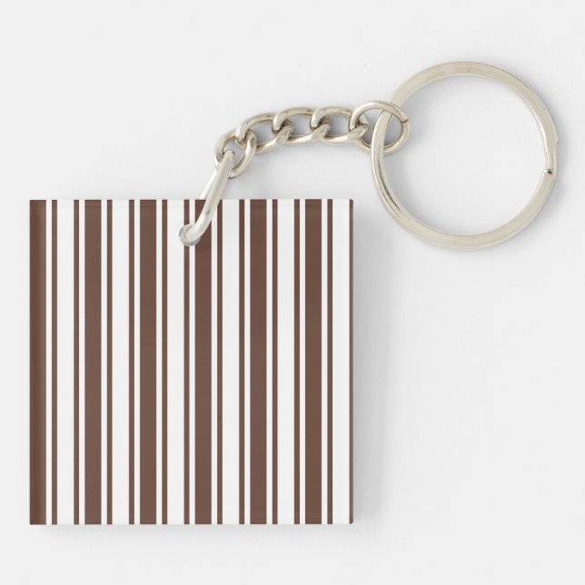 Chocolate brown and white candy stripes key ring (Back)