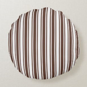 Chocolate brown and white candy stripes round cushion