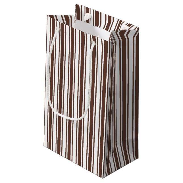 Chocolate brown and white candy stripes small gift bag (Back Angled)