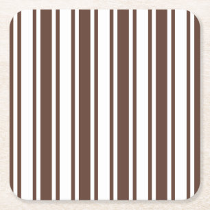 Chocolate brown and white candy stripes square paper coaster