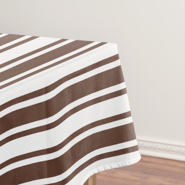 Chocolate brown and white candy stripes tablecloth (In Situ)