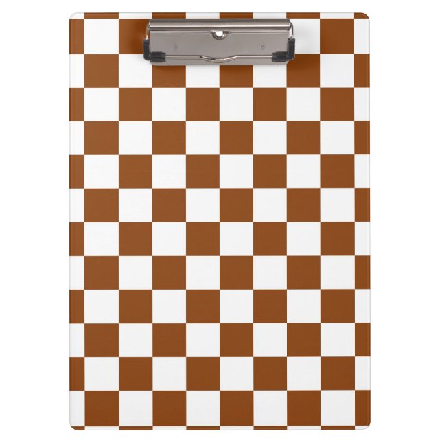 Chocolate Brown and White Chequered Board Pattern Clipboard (Front)