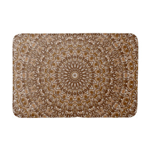 Chocolate Brown and White Mandala Pattern Bath Mat