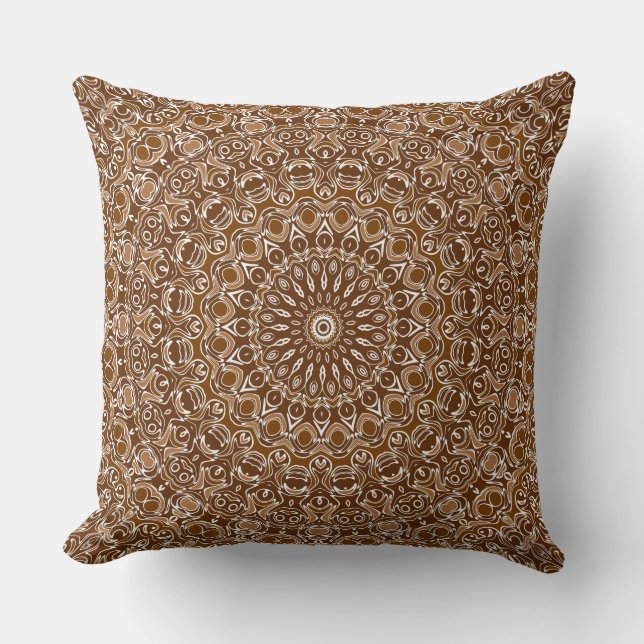 Chocolate Brown and White Mandala Pattern Cushion (Front)