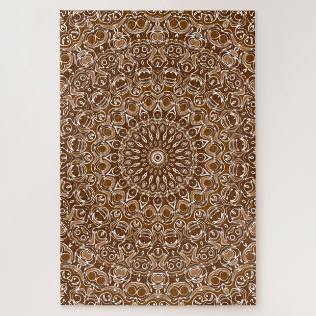 Chocolate Brown and White Mandala Pattern Jigsaw Puzzle (Vertical)
