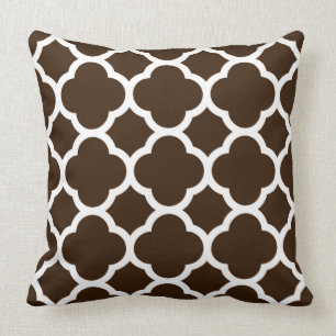 Chocolate Brown and White Quatrefoil Pattern Cushion