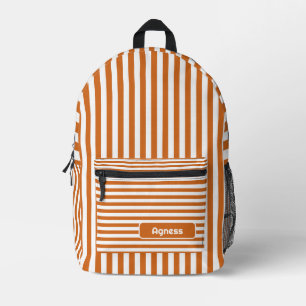 Chocolate Brown and White Vintage Striped Name Printed Backpack