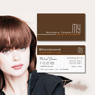 Chocolate Brown and White with Initials Elegant Business Card
