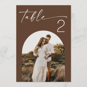 Chocolate Brown Arch Photo Wedding Table Number