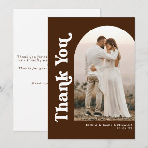 Chocolate Brown Arch & Retro Type Photo Wedding Thank You Card