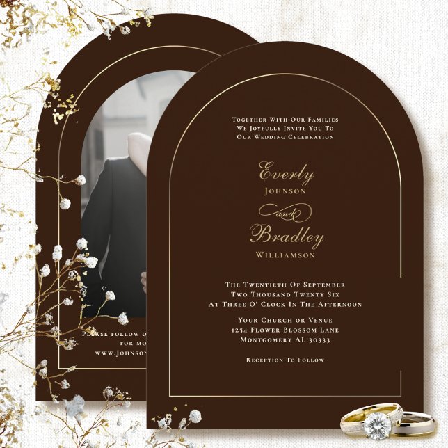 Chocolate Brown Background Arch Autumn Wedding Invitation (Creator Uploaded)