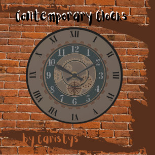 Chocolate Brown, Black Trim, Steampunk Wall Clock