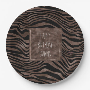 Chocolate Brown Black Zebra Print      Paper Plate